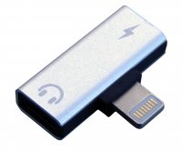 USB-0363-S_prom   Rozdzielacz do Iphone Lightning 2w1 na słuchawki i ładowarkę - adapter srebrny