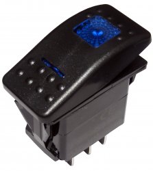 SW-CSW-2-BLU   Przełącznik carling chwilowy (ON)-OFF-(ON) 3-poz 7-pin 2 LED niebieskie