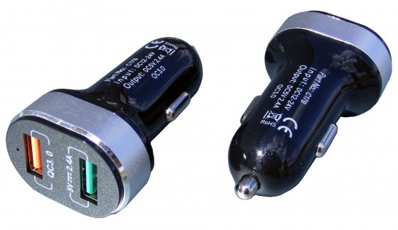 Ładowarka sam. szybka QC 3.0 18W + 5V/2.4A 2x gn.USB