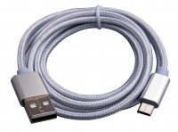 USB-0278-WH-S   Kabel połączeniowy USB A/mikro USB, 1,5m w oplocie, srebrny