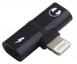 USB-0363-BK   Rozdzielacz Lightning 2w1 na słuchawki i ładowarkę - adapter czarny
