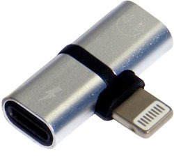 USB-0363-S   Rozdzielacz do Iphone Lightning 2w1 na słuchawki i ładowarkę - adapter srebrny