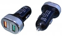LAD-QC-093   Ładowarka sam. szybka QC 3.0 18W + 5V/2.4A 2x gn.USB