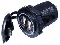 SAM-0447-G   Ładowarka montażowa 2 gn. USB  4.8A hermetyczna zielone podświetlenie