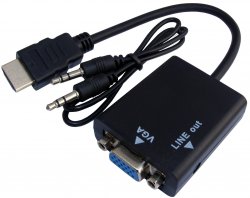 HDMI-0384   Przejście wtyk HDMI/gniazdo VGA + gn. Jack 3.5
