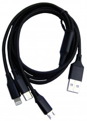 USB-0259-1.2m-BK   Kabel połączeniowy USB 3w1 do ładowania, 1.2m czarny