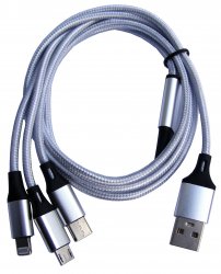 USB-0259-1.2m-WH   Kabel połączeniowy USB 3w1 do ładowania, 1.2m biały