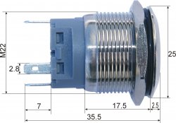 SW-PBS-35A-BLUE-P1   Przełącznik metalowy ON-OFF 25mm (22mm), podświetlany ring niebieski