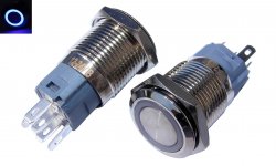 SW-PBS-33B-BLUE-P1   Przełącznik PBS-33B metalowy PUSH ON 19mm (16mm), podświetlany ring niebieski